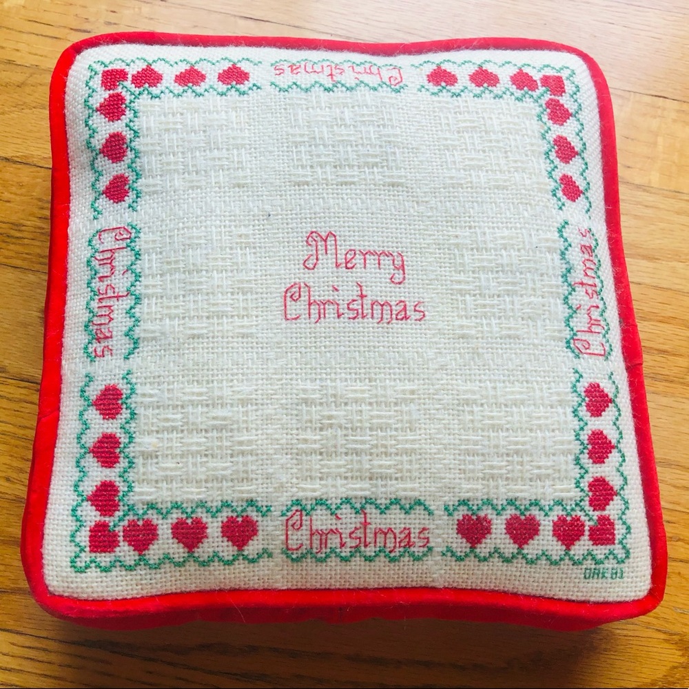 Vintage Handmade Red Velvet Christmas Throw Pillow